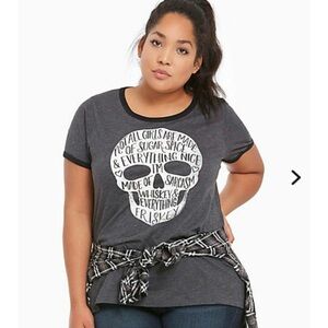 Torrid Skull Vintage Poem Graphic Ringer Tee, Size 1